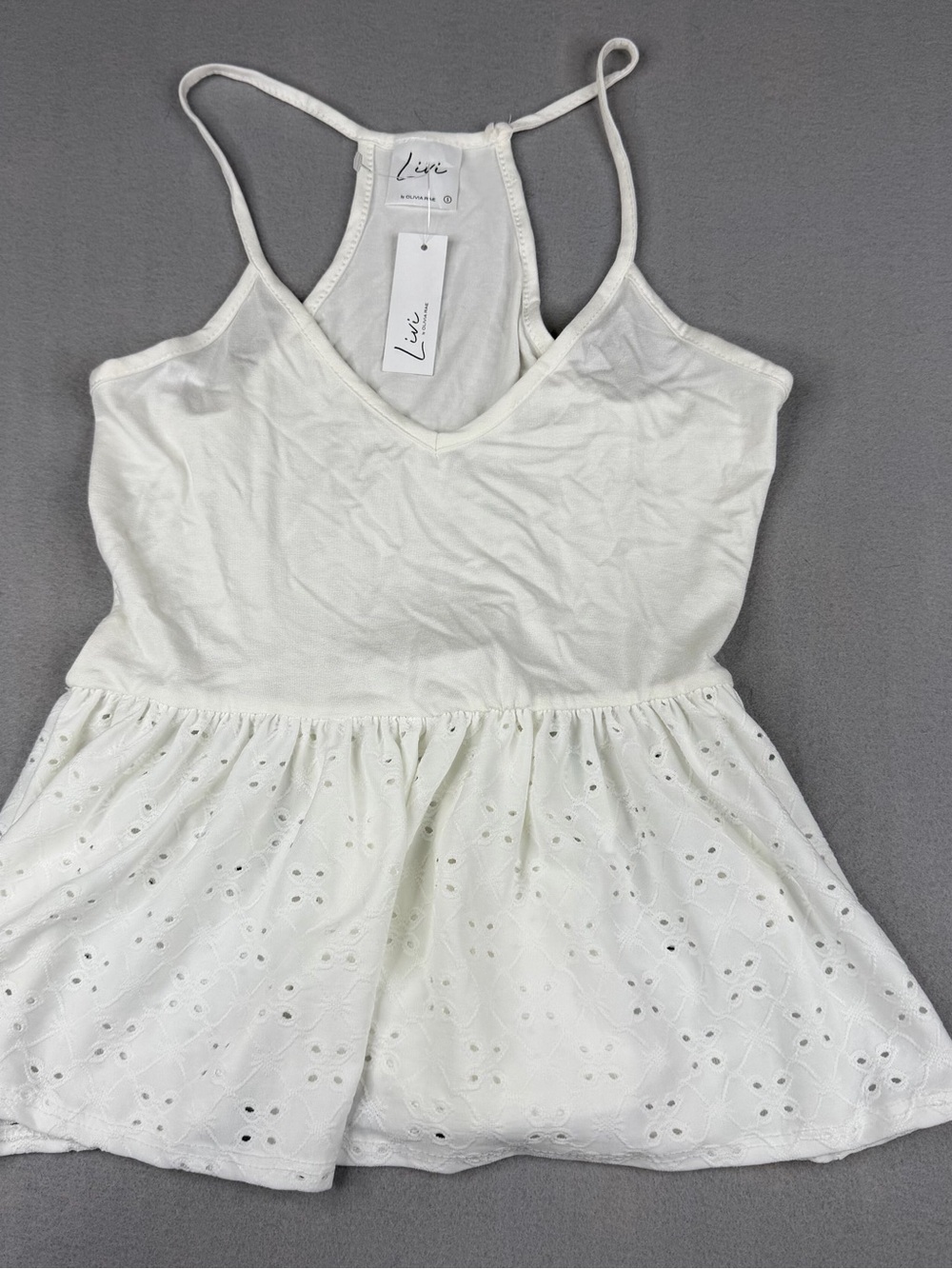 Livi by Olivia Rae Eyelet Peplum Tank White NWT Womens Small Cottagecore